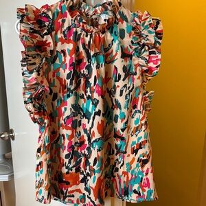 THML Colorful Ruffled Sleeveless Top Size M